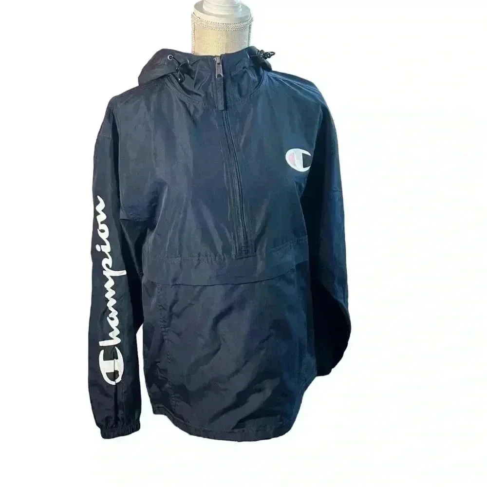 Champion Unisex Navy Blue Wind and Water-Resistant Hooded Jacket•Like New•